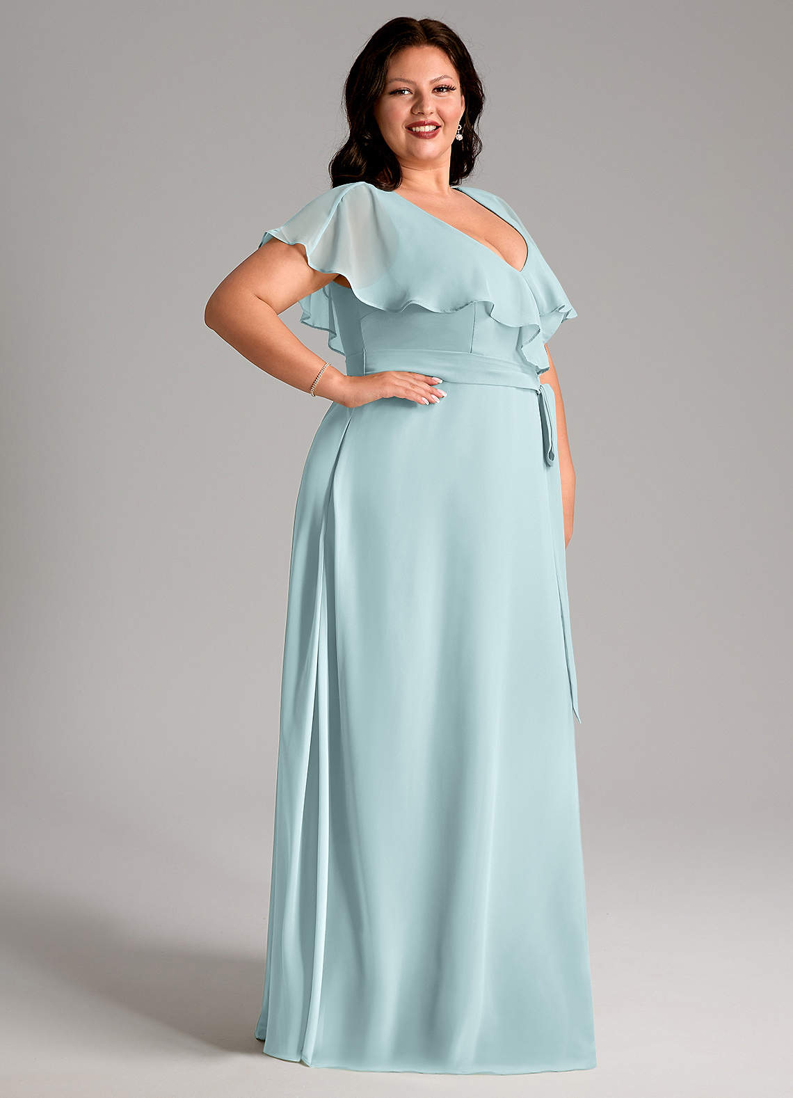 Azazie Lainey Morsiusneito Mekot A-linja taskuilla Sifonki Lattian pituus Pukeutua image11