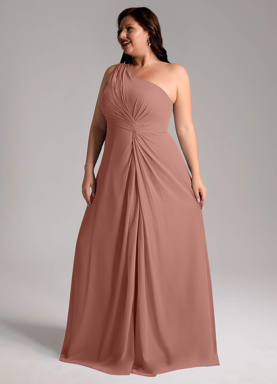 Azazie Brooke Bridesmaid Dresses Cedar Rose A-Line One Shoulder Chiffon Dress image12