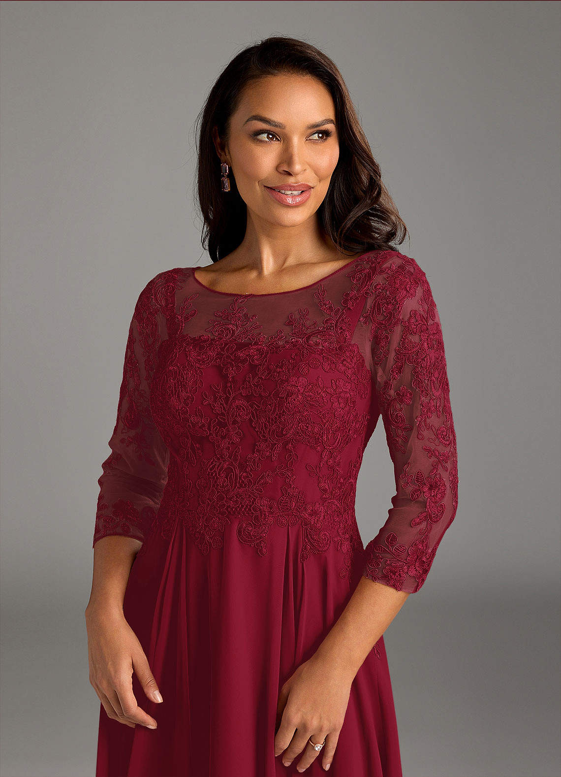 Azazie Marge Mother of the Bride Dresses Burgundy A-Line Scoop Lace Chiffon Dress image4