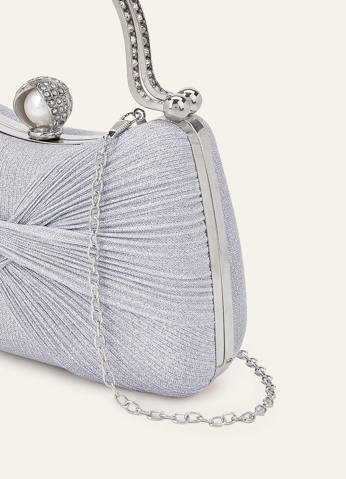 front Glittery Pleated Knot Clutch