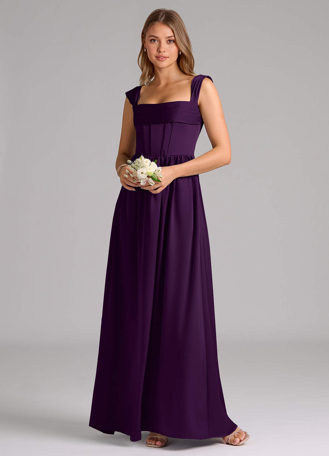 Azazie Hattie Bridesmaid Dresses Grape A-Line Corset Stretch Satin Dress image1