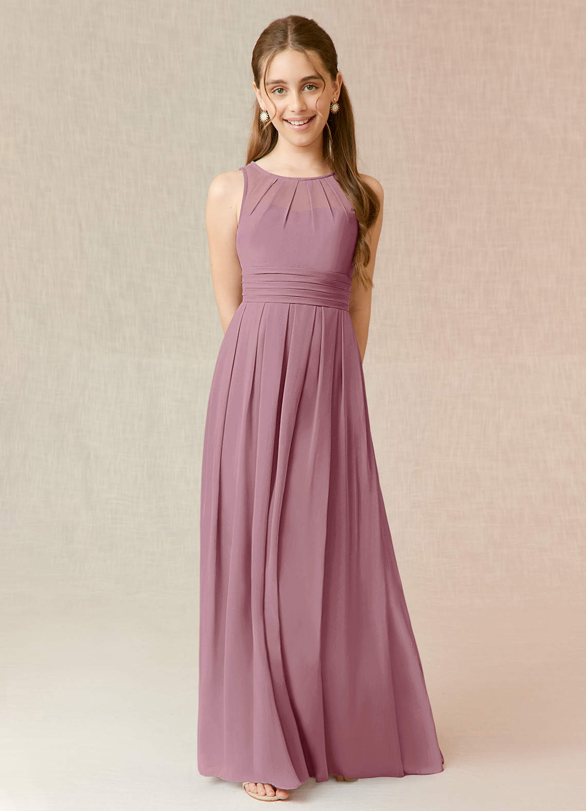 Azazie Bibiane Junior Vintage Mauve A-Line Pleated Chiffon Dress image1