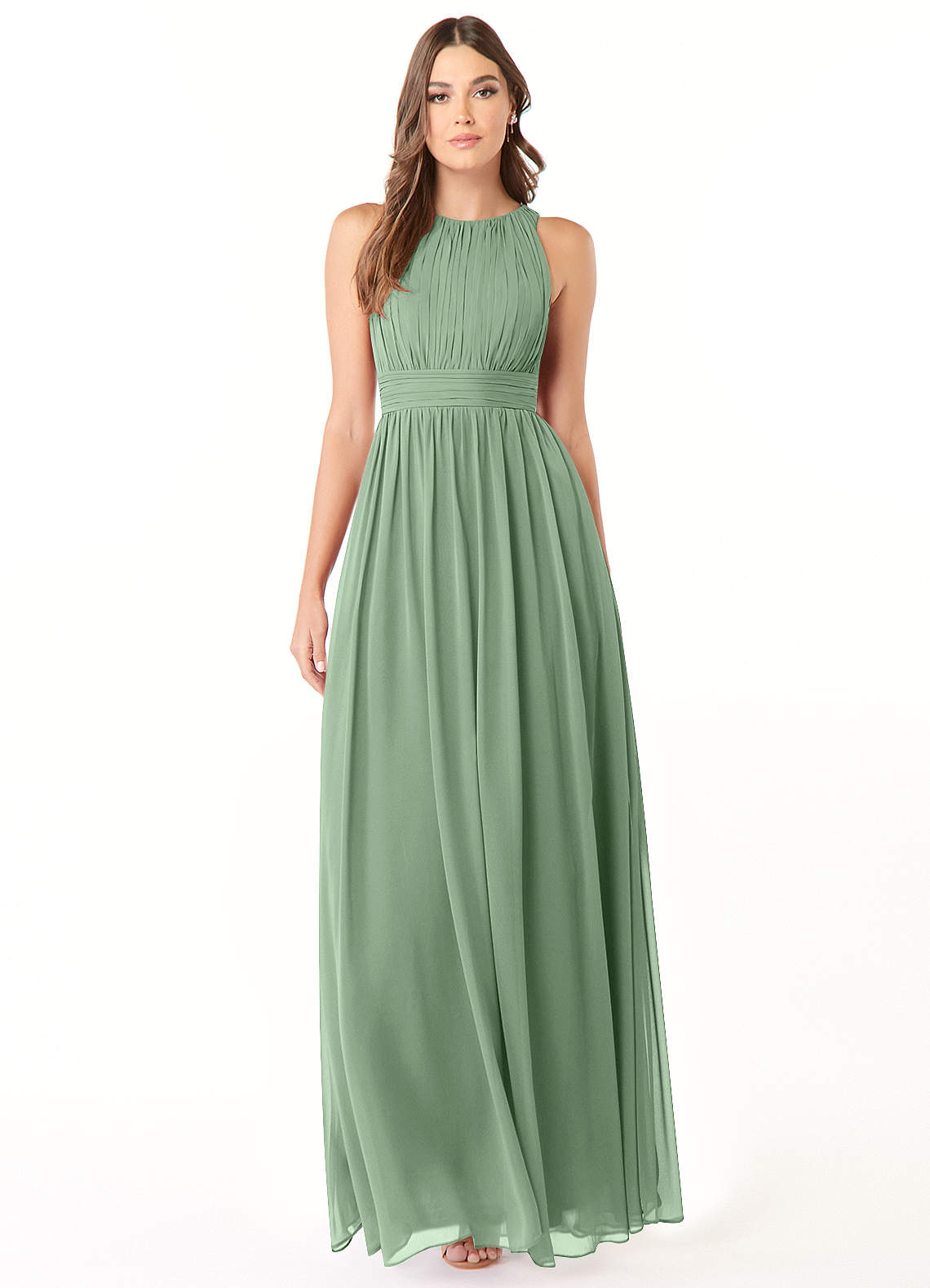 Azazie Luz Abiti da Damigella Abito A-Line in Chiffon Pizzo Matcha image1