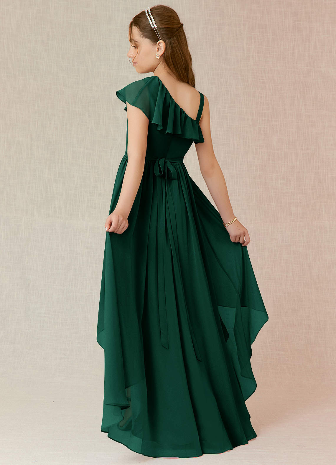 Azazie Mango Junior Emerald A-Line Ruched Chiffon Dress image1