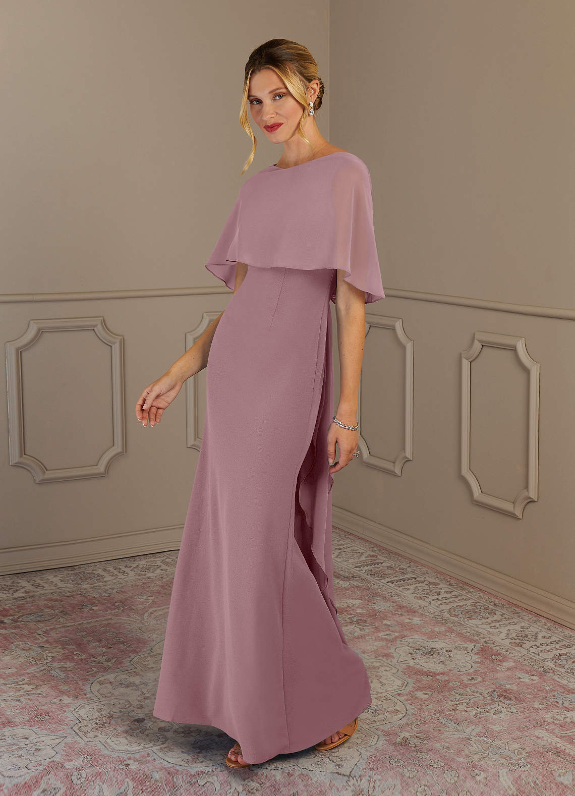 Azazie Dion Mother of the Bride Dresses Dusty Rose Sheath Scoop Stretch Crepe Dress image4