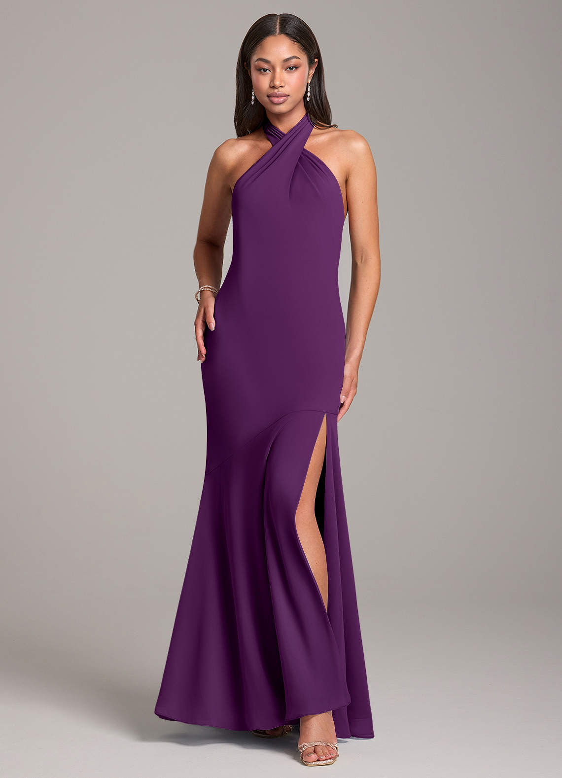 Azazie Lorena Bridesmaid Dresses Grape Mermaid Pleated Chiffon Dress image1