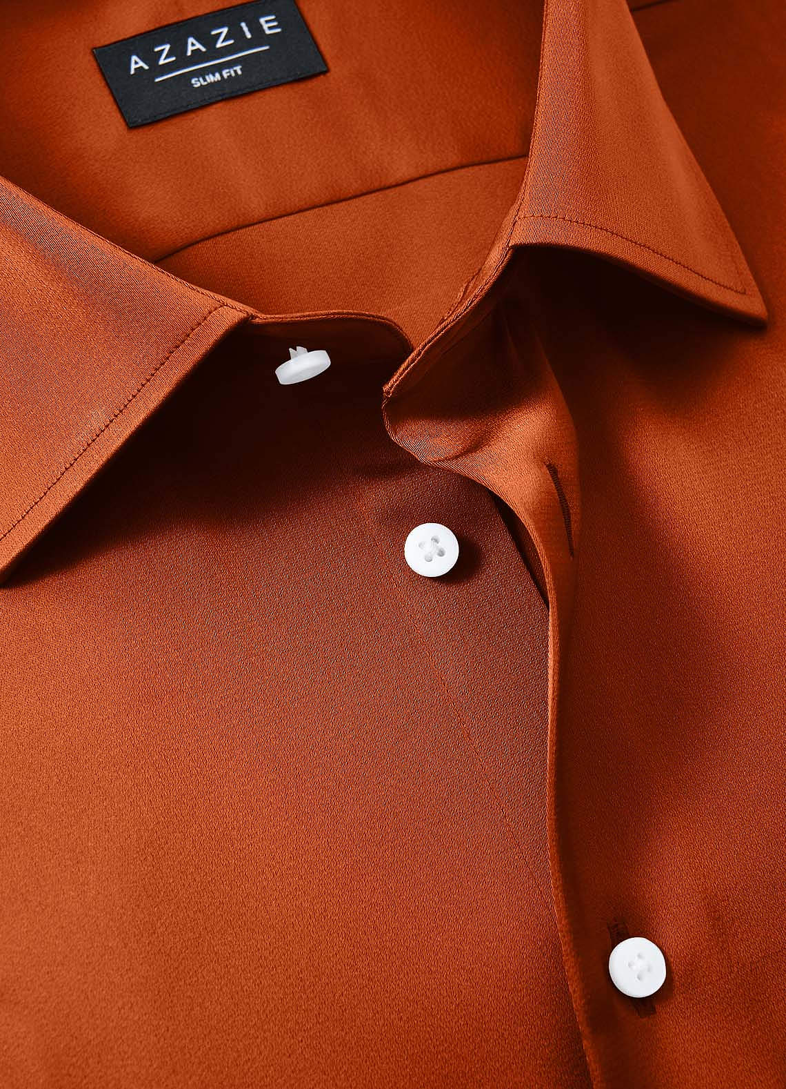 Julian Burnt Orange Stretch Satin Dress Shirt | Sleeve 34/35 Classic Dress  Shirts | Azazie