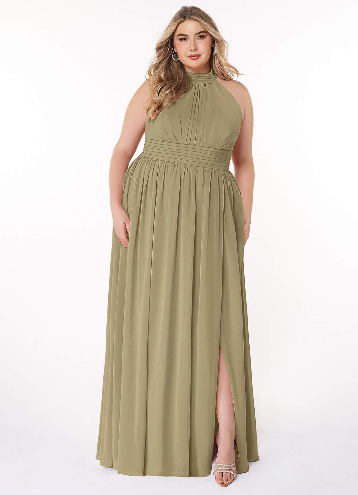 Azazie Iman Bridesmaid Dresses Moss Green A-Line A-Line Ruched Chiffon Dress image1