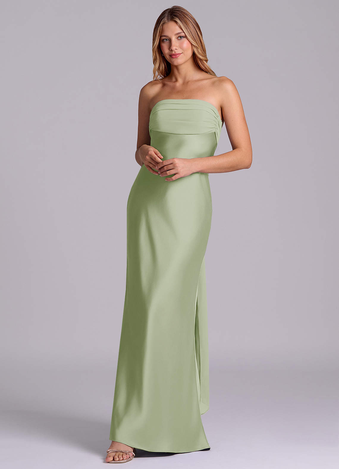 sage green strapless bridesmaid dresses Azazie Ailanie