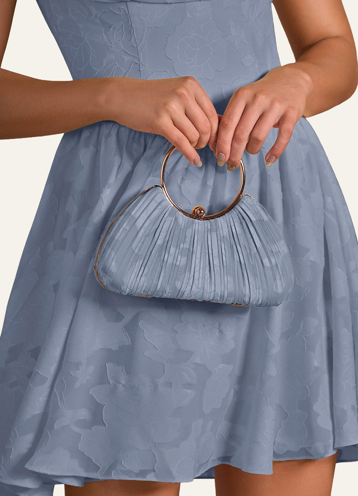 front Matching Color Floral Burnout Pleated Handbag