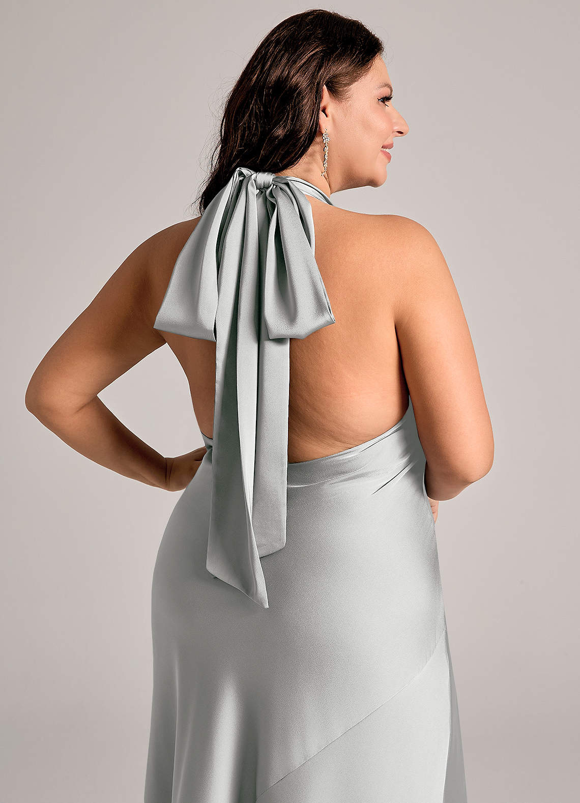 Azazie Velli Bridesmaid Dresses Silver Mermaid High Neck Stretch Satin Dress image8