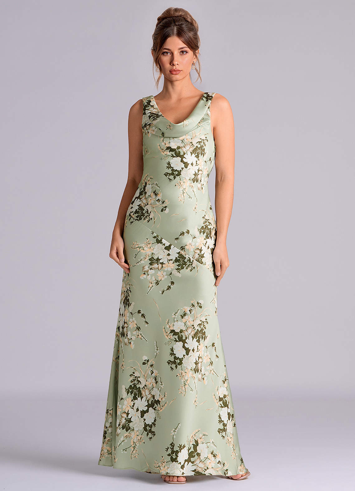 Azazie Rylina Bridesmaid Dresses Floral Vines Mermaid Stretch Satin Dress image2