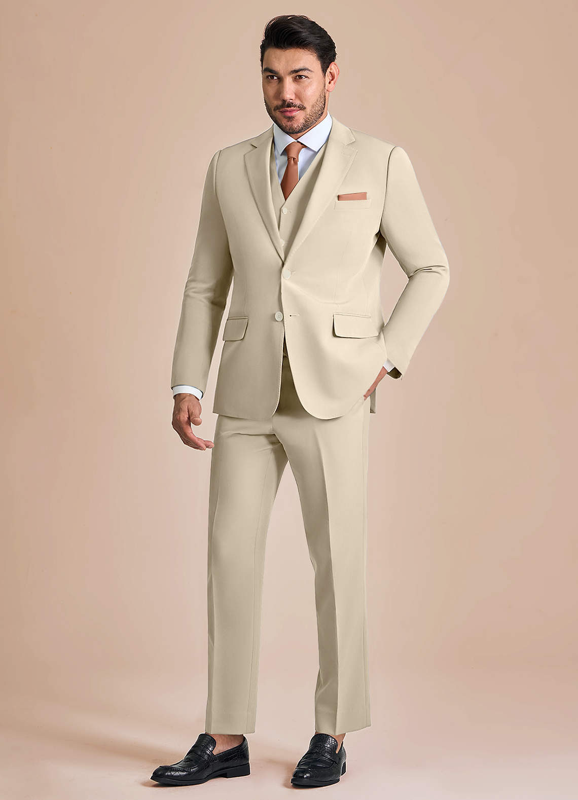 front James Tan Structured Stretch 3-piece suit