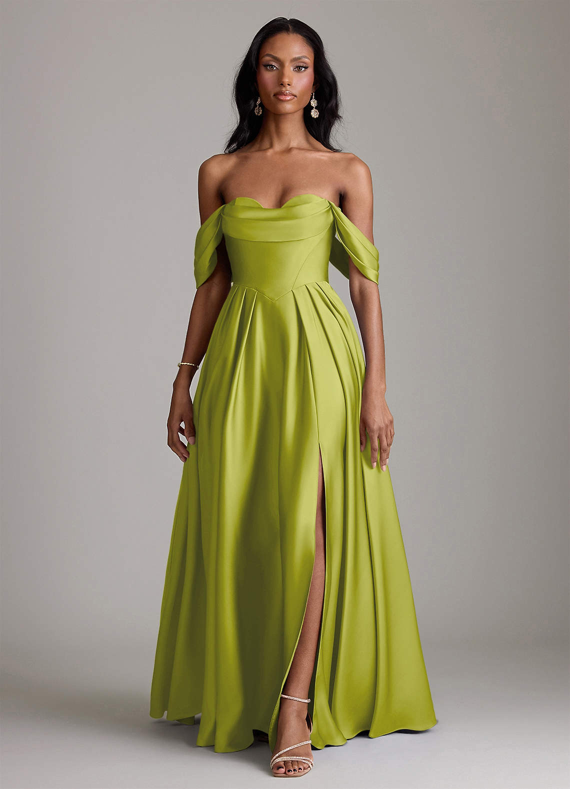 Azazie Loisa Lemongrass Stretch Satin Bridesmaid Dresses | Azazie