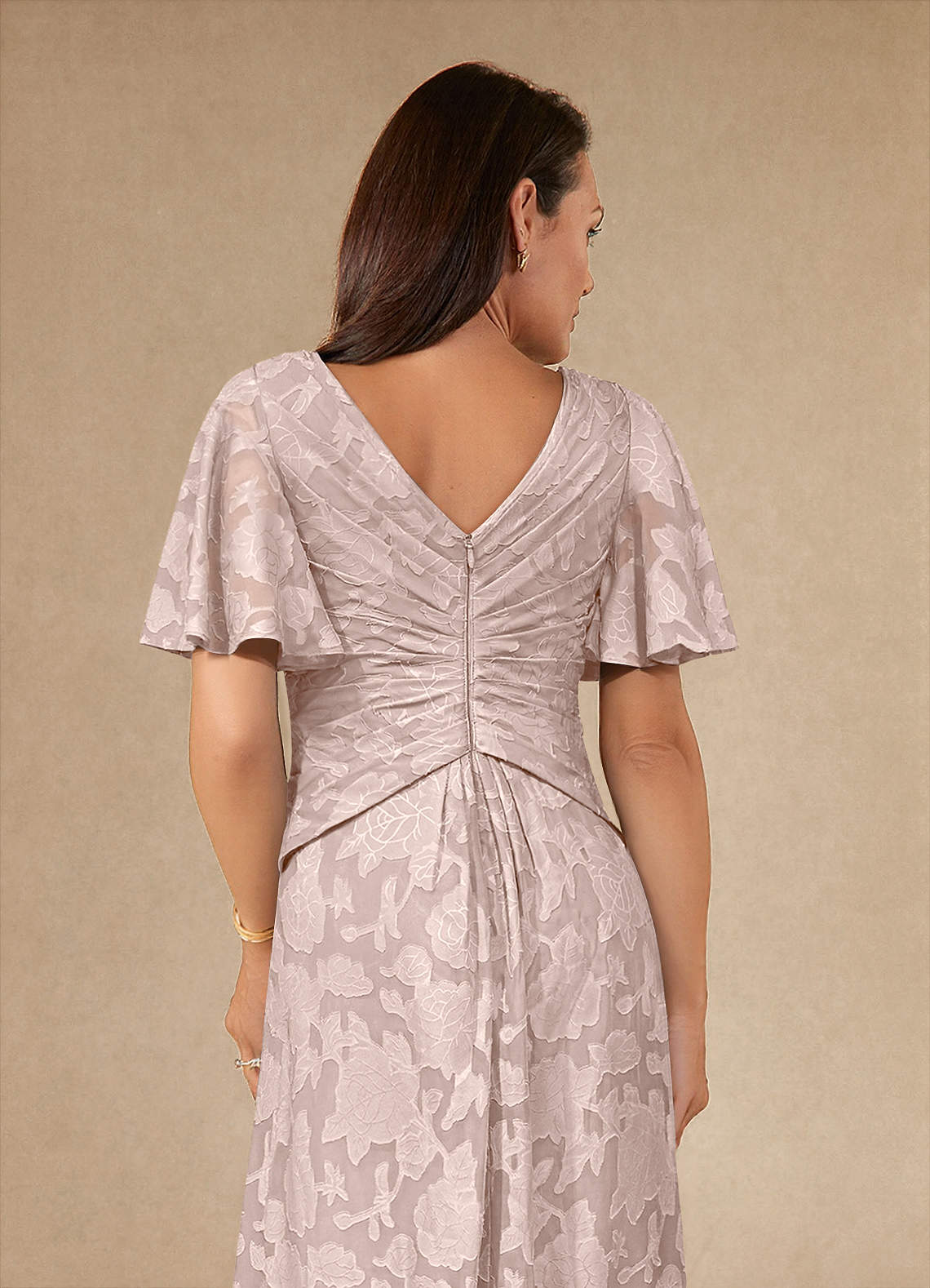 Azazie Emmeline Mother of the Bride Dresses Blushing Pink A-Line Pleated Floral Burnout Dress image5