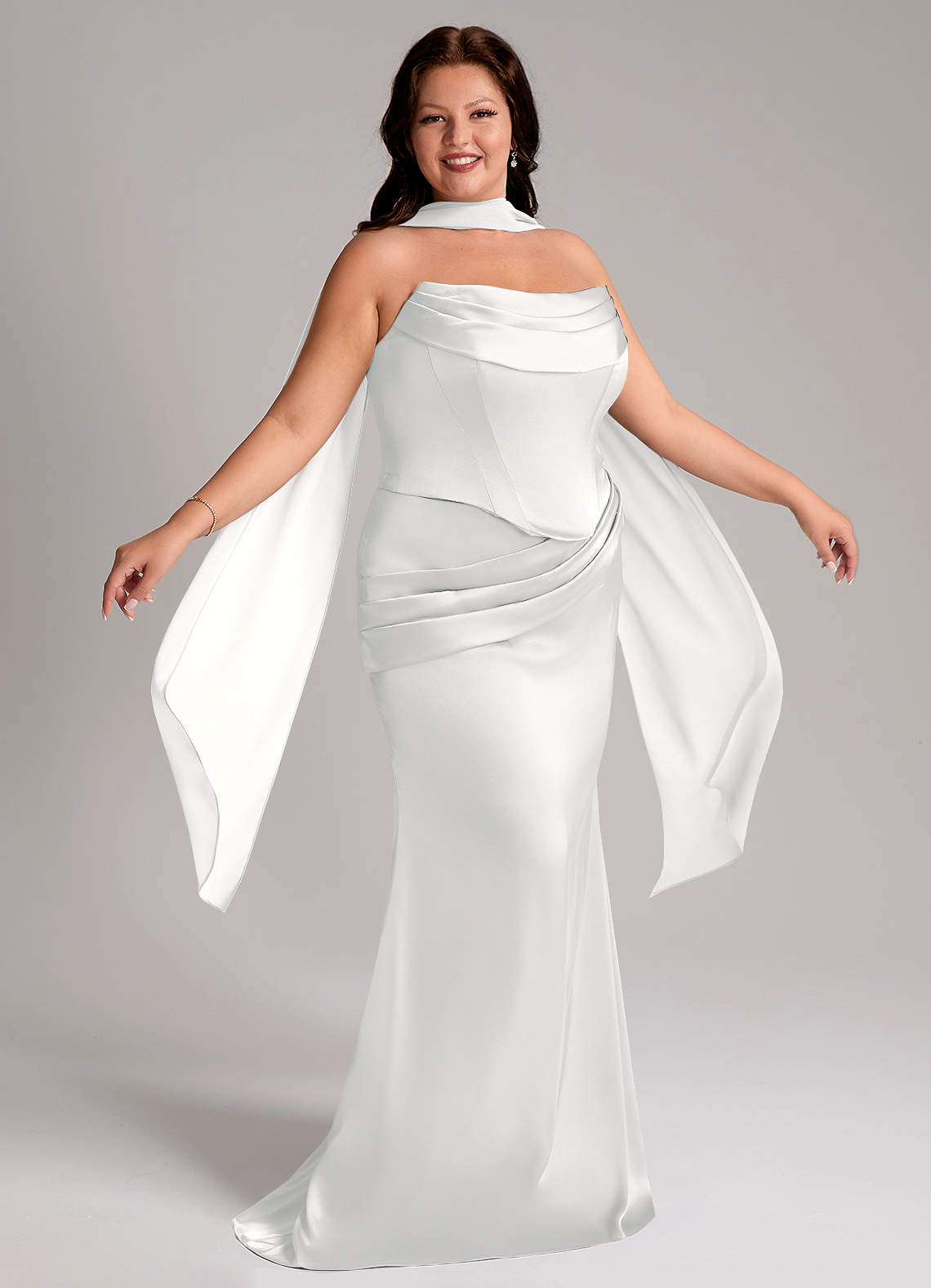 Azazie Sorrel Abiti da Damigella Abito Convertibile Sirena in Raso Elasticizzato Senza Cinturino Bianco image9