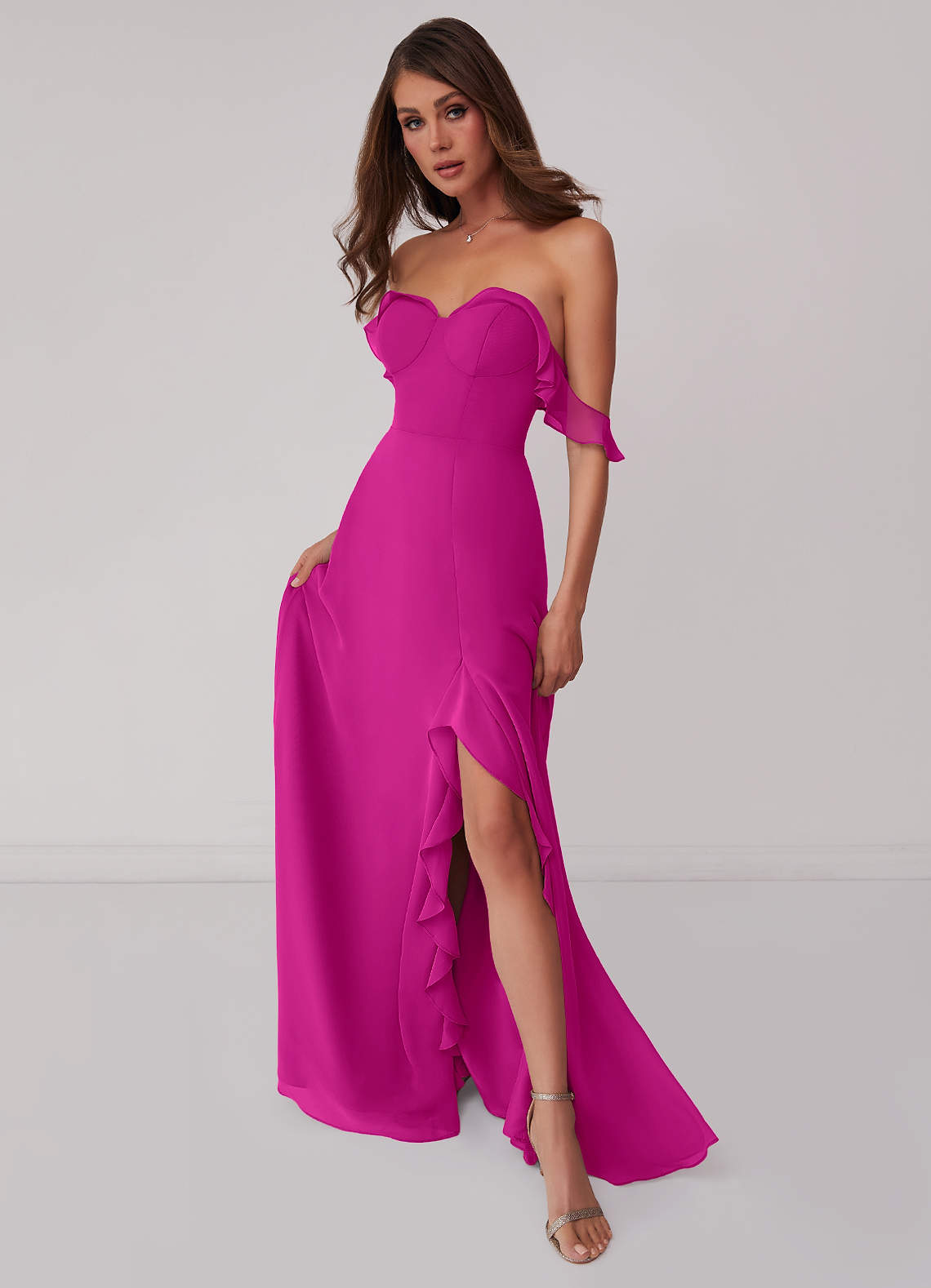Barbie ♥ Azazie Vestidos de damas de honor Vestido de Fucsia de Gasa de Corte en A Convertible con Vestidos sin tirantes image1