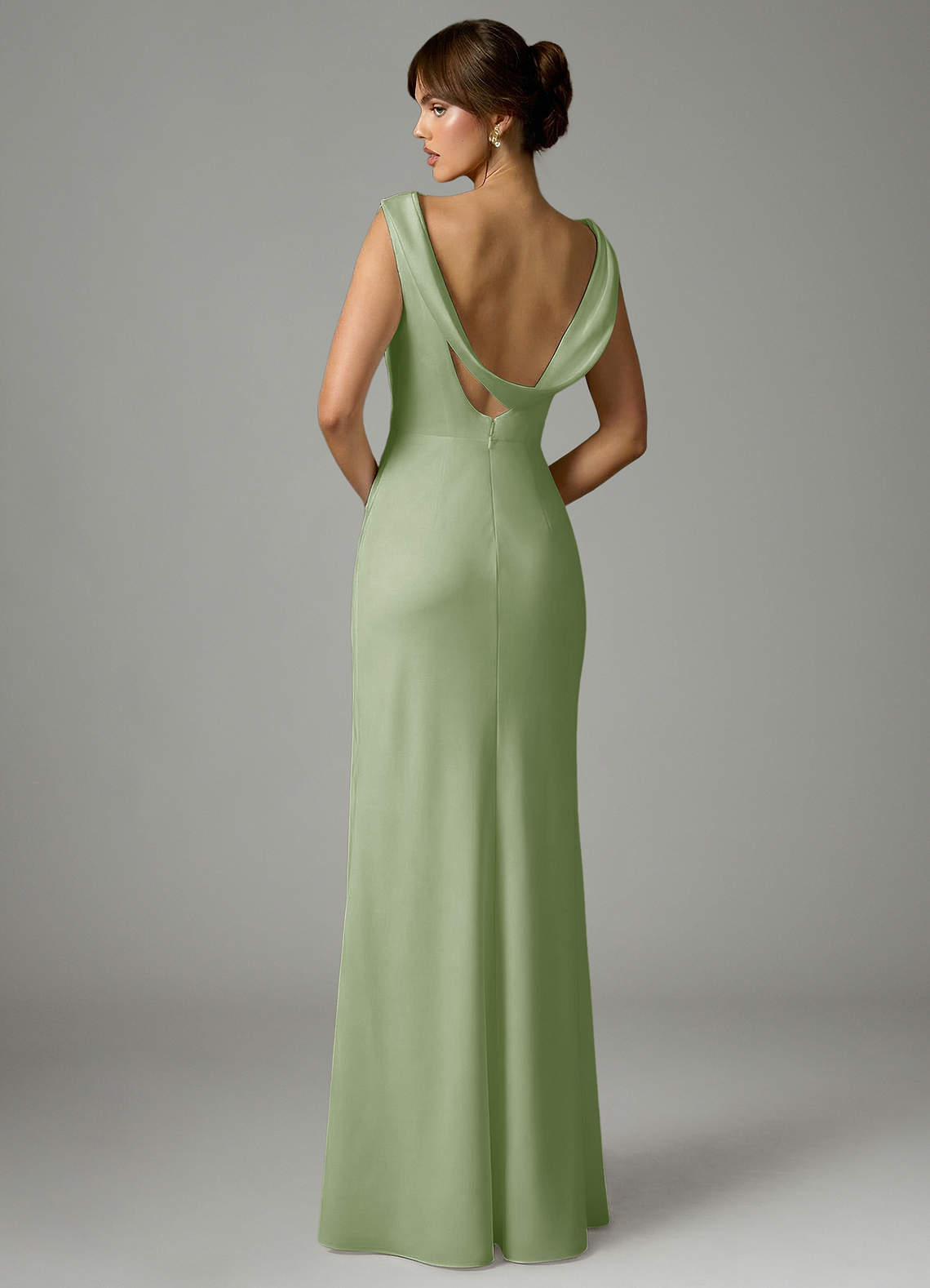 Azazie Kieryn Bridesmaid Dresses Dusty Sage Mermaid Pleated Stretch Satin Dress image4