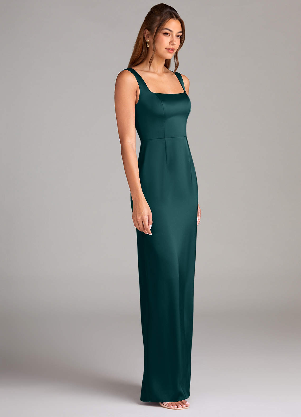 pine color bridesmaid dresses Azazie Flori Navy blue dress from COLLECTION::BRUNCH-GARDEN Clothing Size:L Solid chiffon gown with