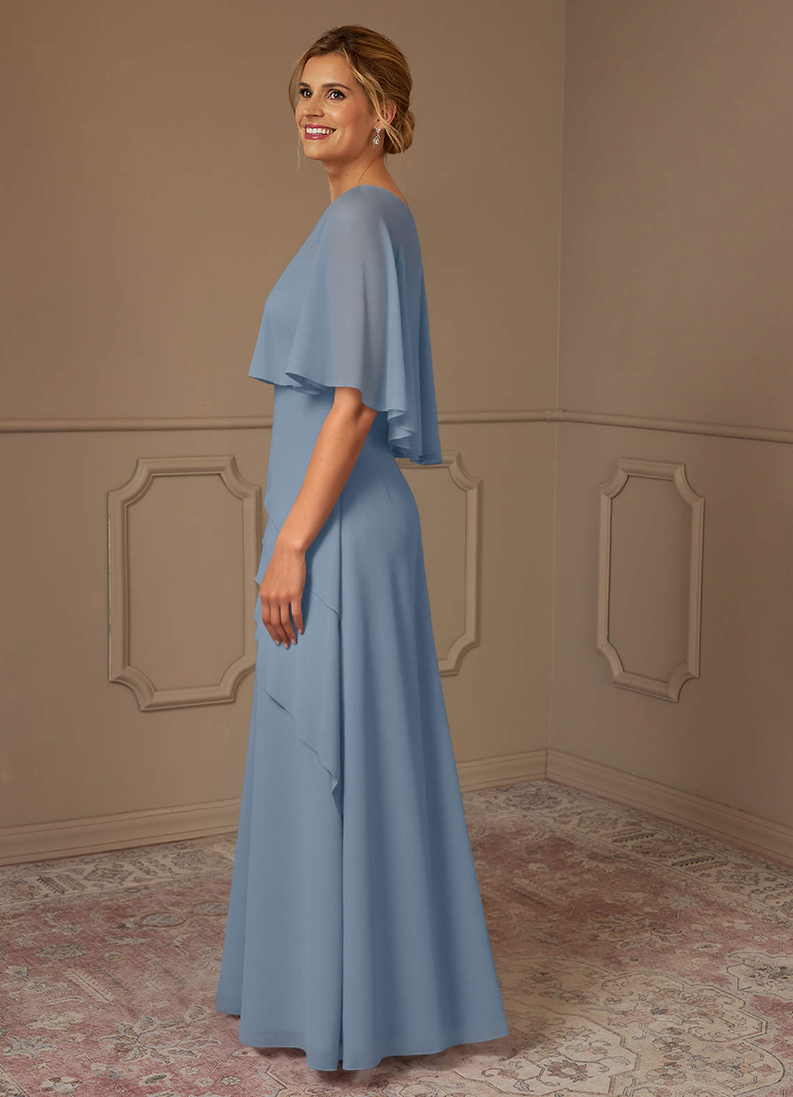 Azazie Bowie vestidos de madre de la novia Vestido de Azul Polvoriento de Gasa de Corte En A image3