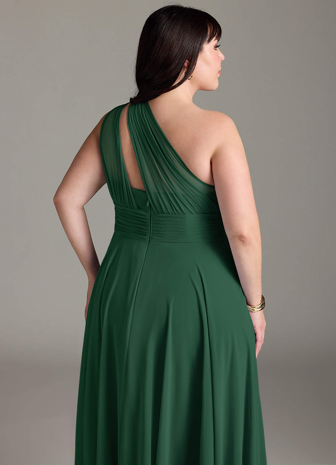Azazie Charlize Bridesmaid Dresses Dark Green A-Line One Shoulder Chiffon Dress image12