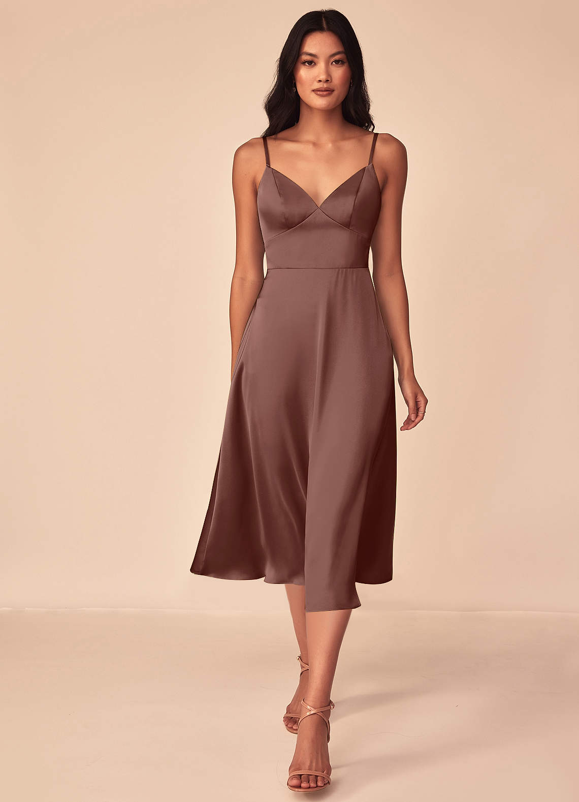 Azazie Dottie Brudtärnklänningar Klänning av A-Line i Stretch Satin Espresso image1