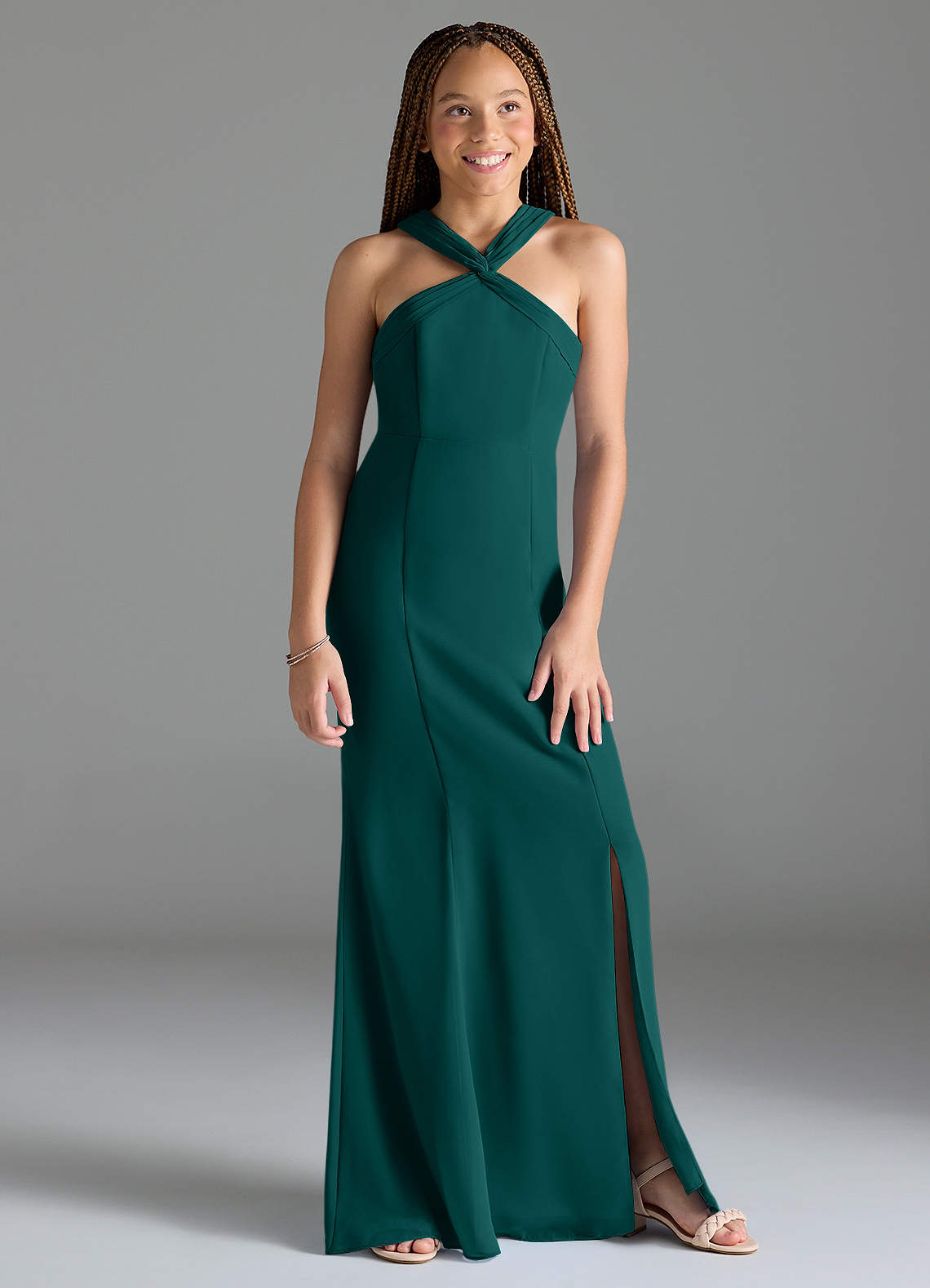 Azazie Rue Junior Peacock Mermaid Side Slit Chiffon Dress image3