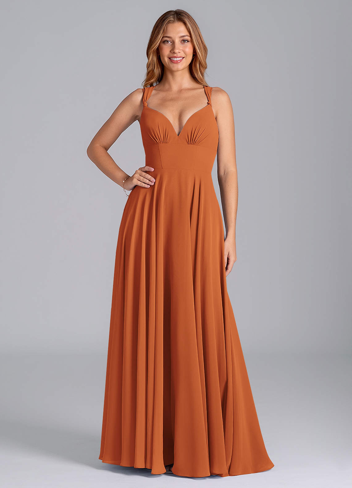 Azazie Darana Bridesmaid Dresses Cinnamon A-Line Corset Chiffon Dress image1