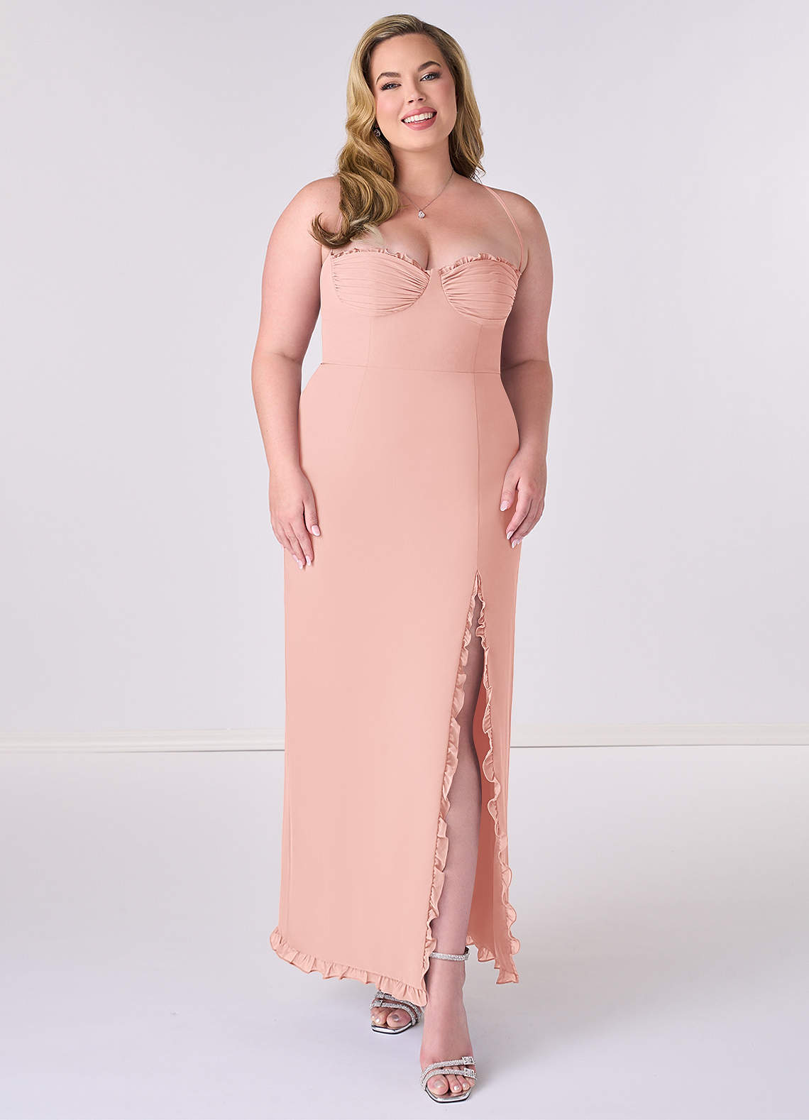 Barbie ♥ Azazie Final Sale Barbie Pink Sheath Corset Chiffon Dress image1