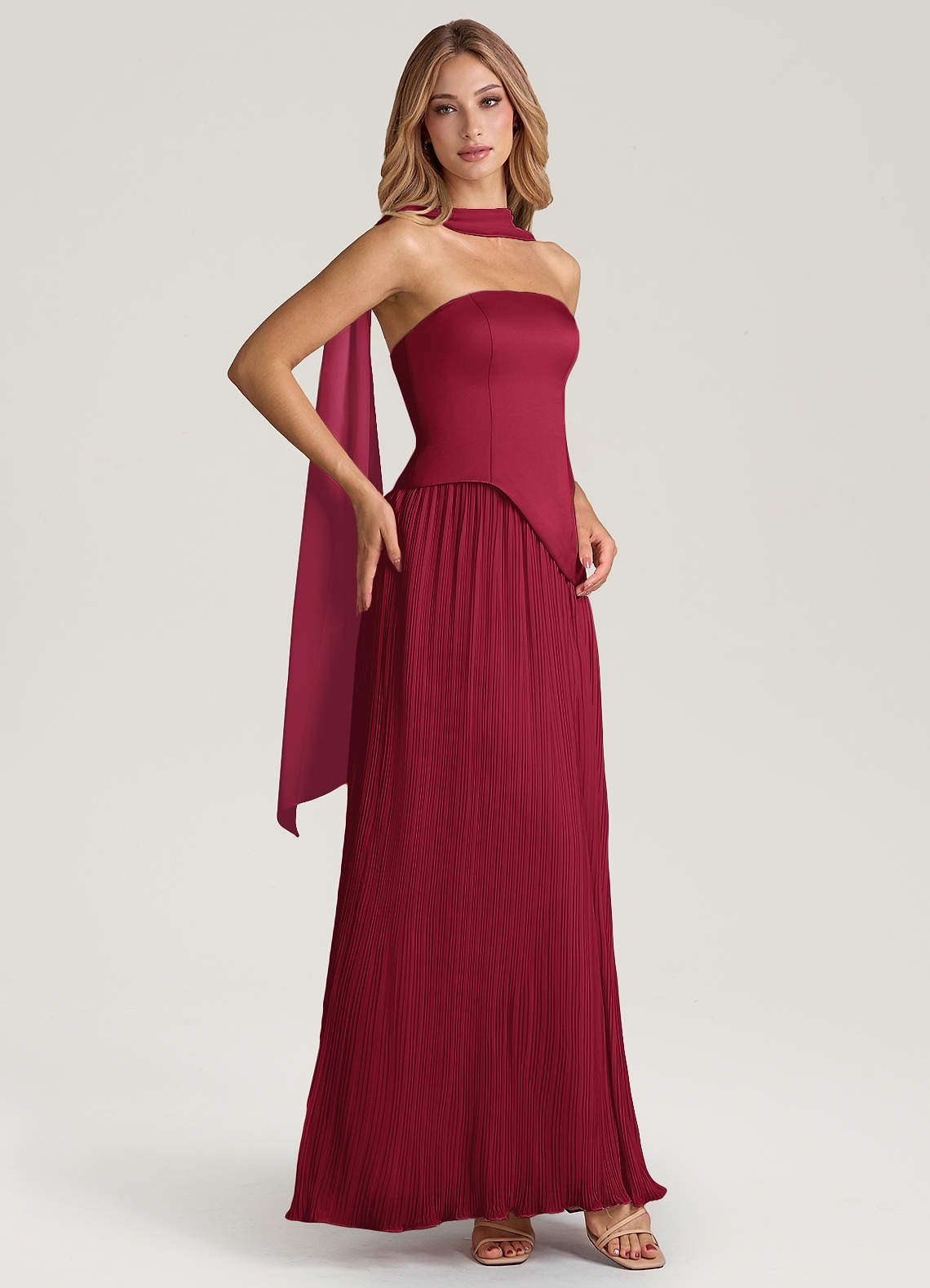 Azazie A-Line Strapless Floor-Length Chiffon Bridesmaid Dresses - Burgundy