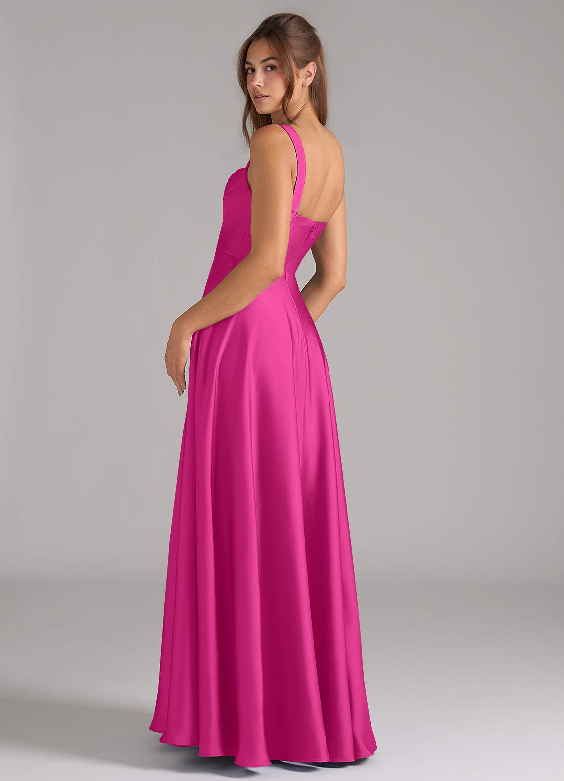 Azazie Shaude Robes de demoiselle d'honneur Robe Trapèze en Satin extensible Plissée Fuchsia image6