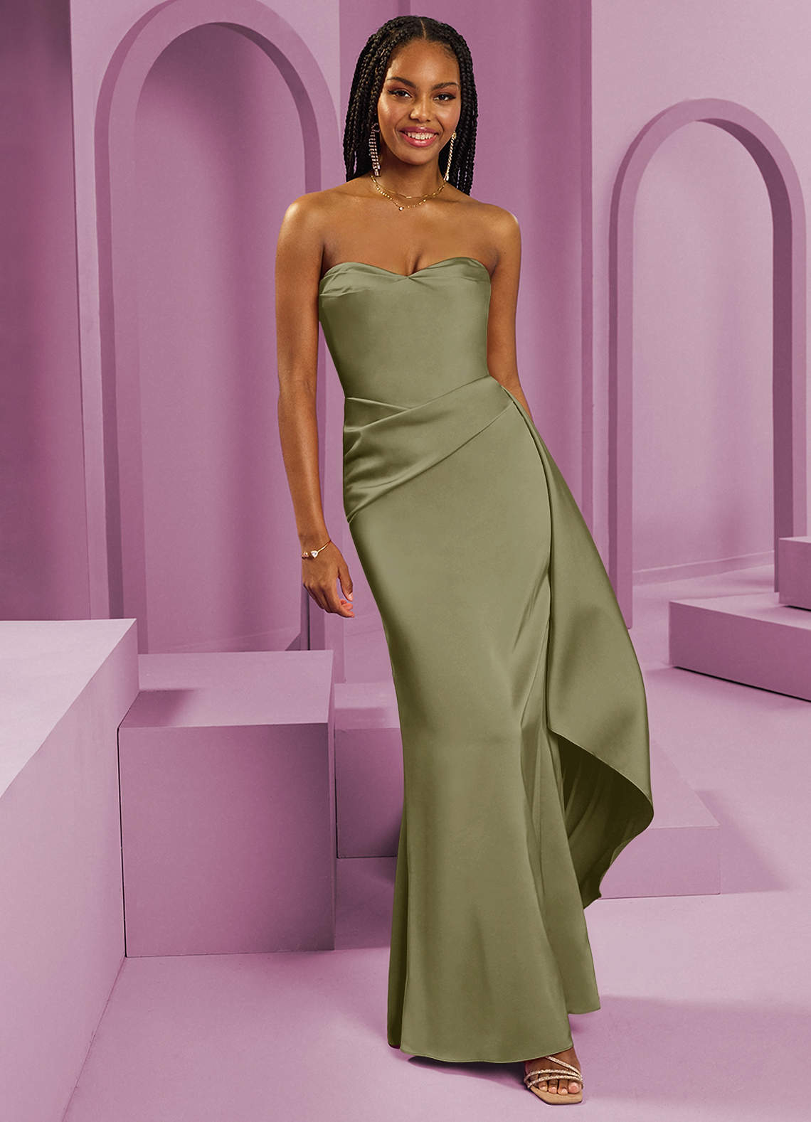 Barbie ♥ Azazie At-home Try On Dresses Sky Blue Sheath Strapless Stretch Satin Convertible Dress image1