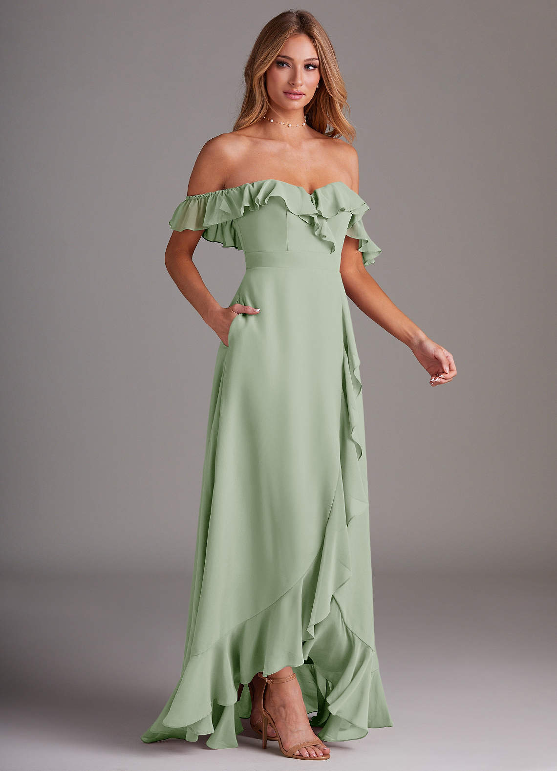 Azazie Lyra Bridesmaid Dresses Dusty Sage A-Line Chiffon Convertible Dress image5