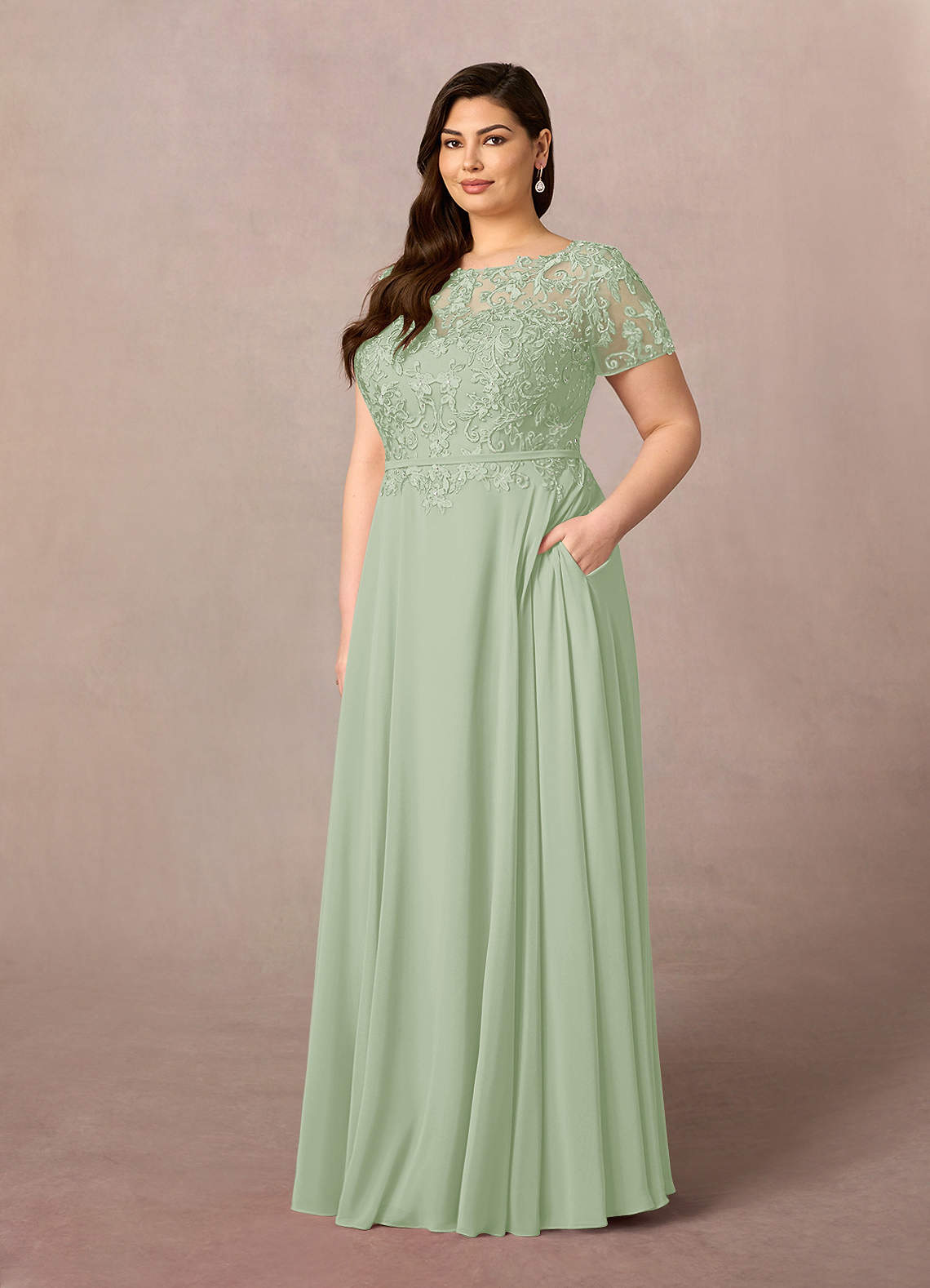 Azazie Adina Mother of the Bride Dresses Dusty Sage A-Line Boatneck Sequins Chiffon Dress image6