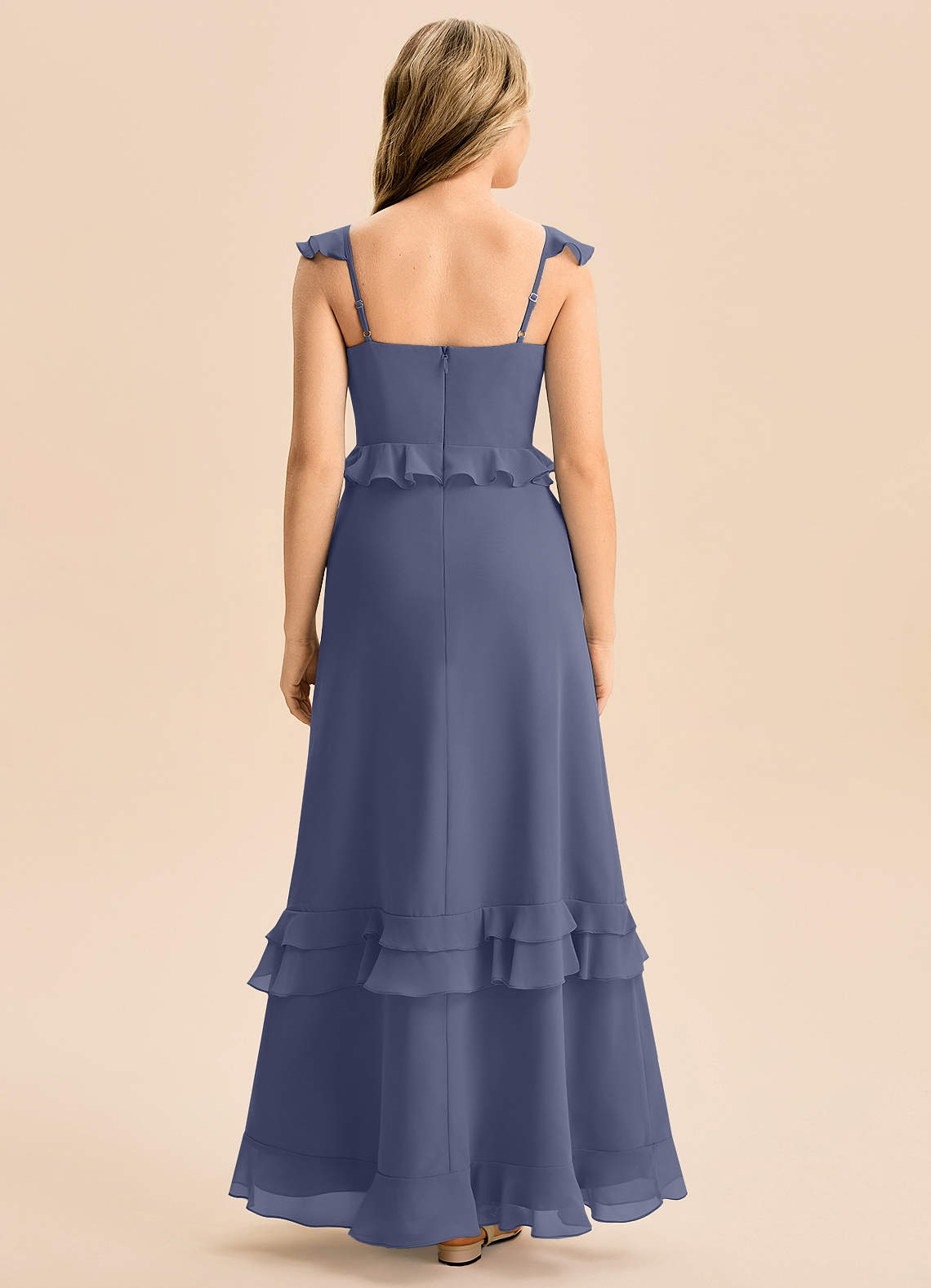 Azazie Tavie Junior Vestido de Tormenta de Gasa de Corte en A con Volante image1