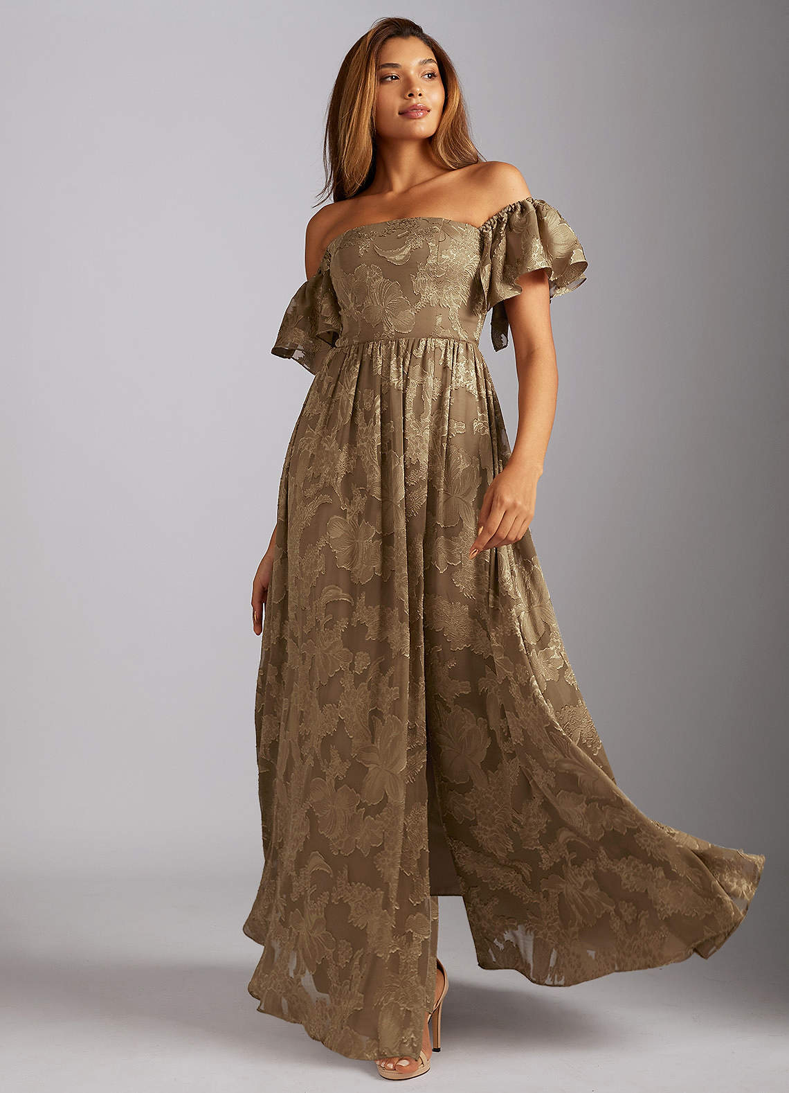 Champagne Heiress Strapless Corset Rhinestones Maxi Dress – Mocha Mousse