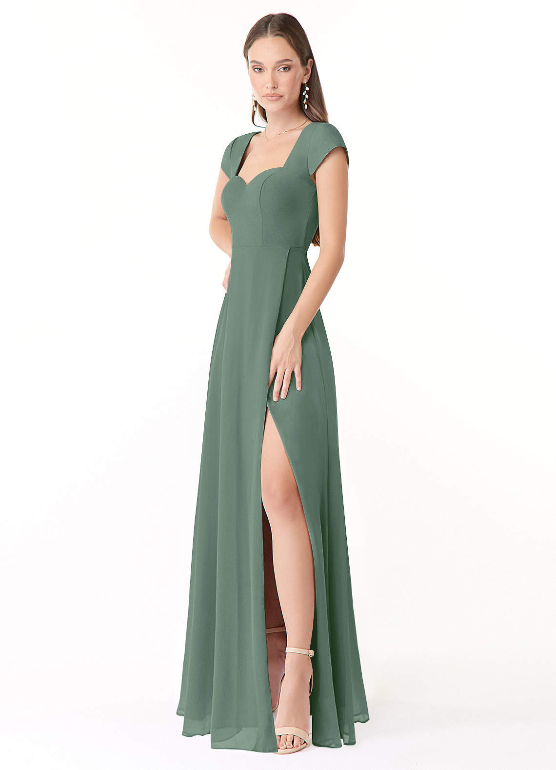 Sweethart Neckline Chiffon Dress with Slit Tahiti