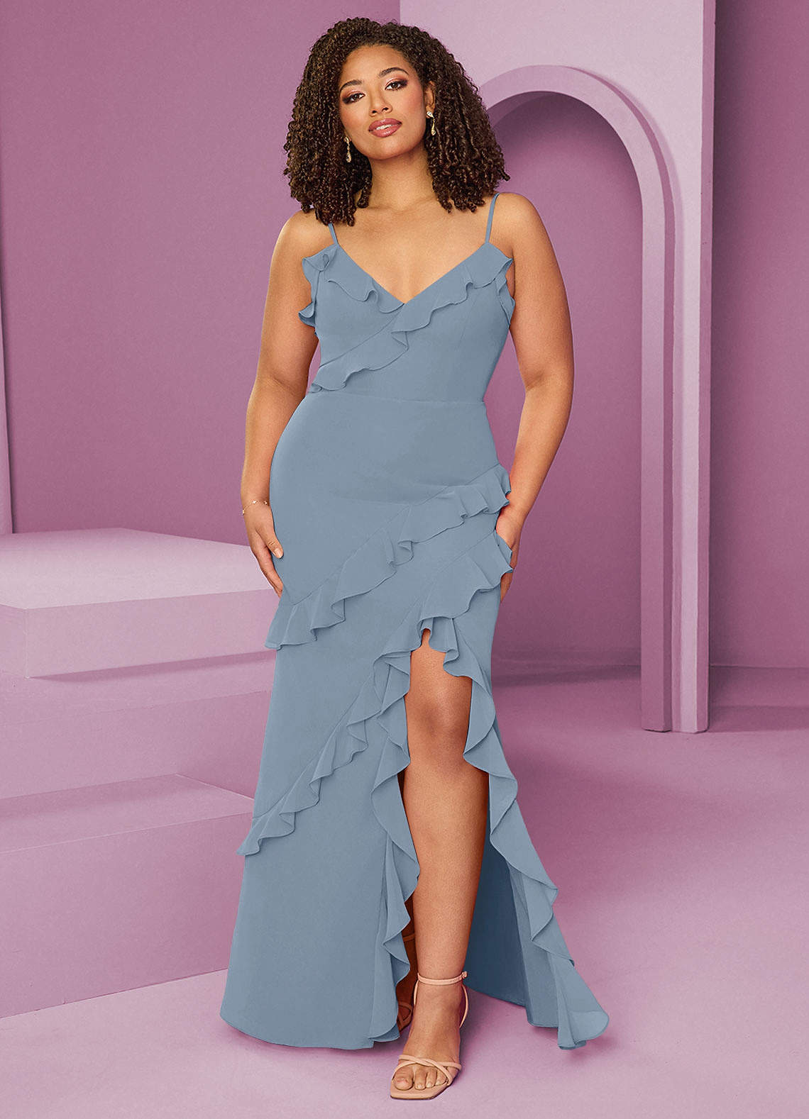 Barbie ♥ Azazie Bridesmaid Dresses Dusty Blue Sheath Chiffon Dress image1