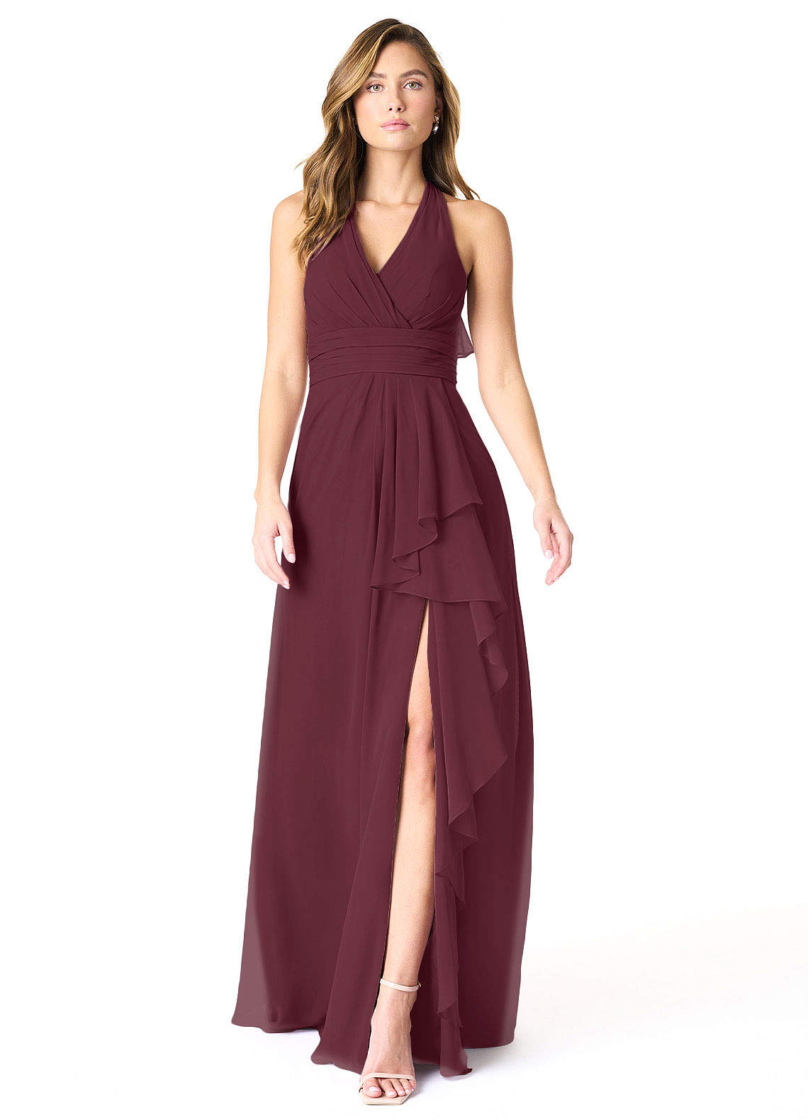 Azazie Aviv Bridesmaid Dresses Cabernet A-Line Pleated Chiffon Dress image1