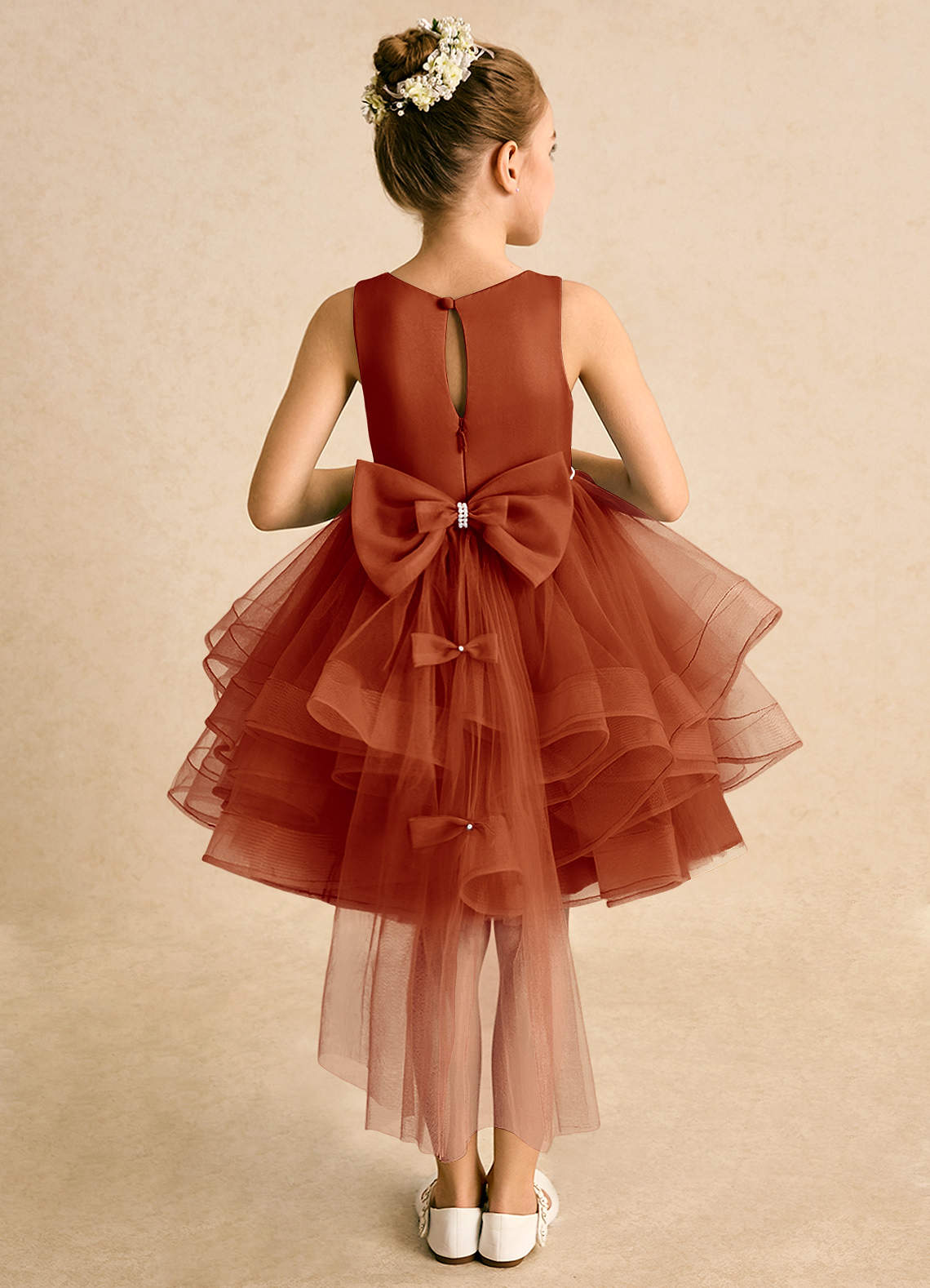 Azazie Tinie Flower Girl Dresses Paprika Ball-Gown Bow Tulle Dress image1