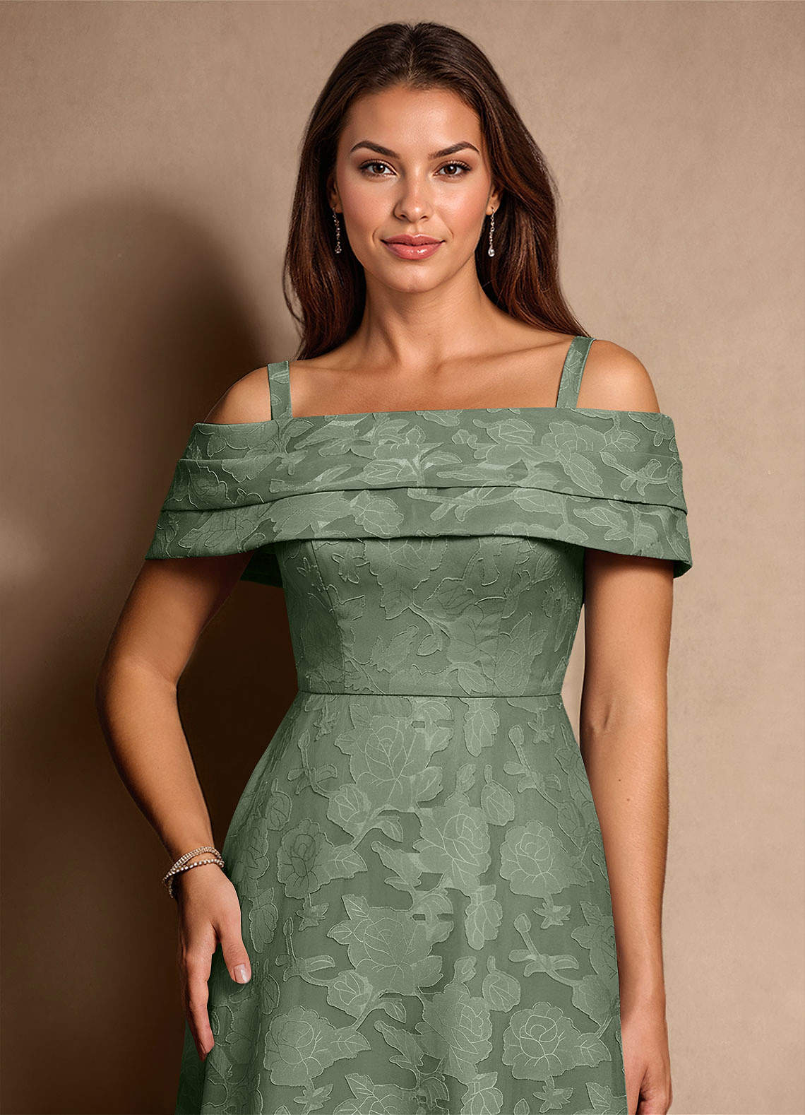 Azazie New Britain vestidos de madre de la novia Vestido de Matcha de Devorado Floral de Corte en A con Plisado image5