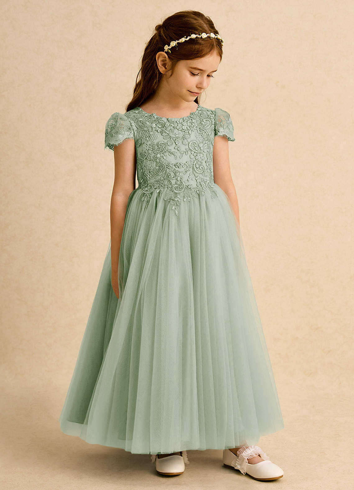 Azazie Puff Flower Girl Klänningar Klä Balklänning i Tyll Spets image3