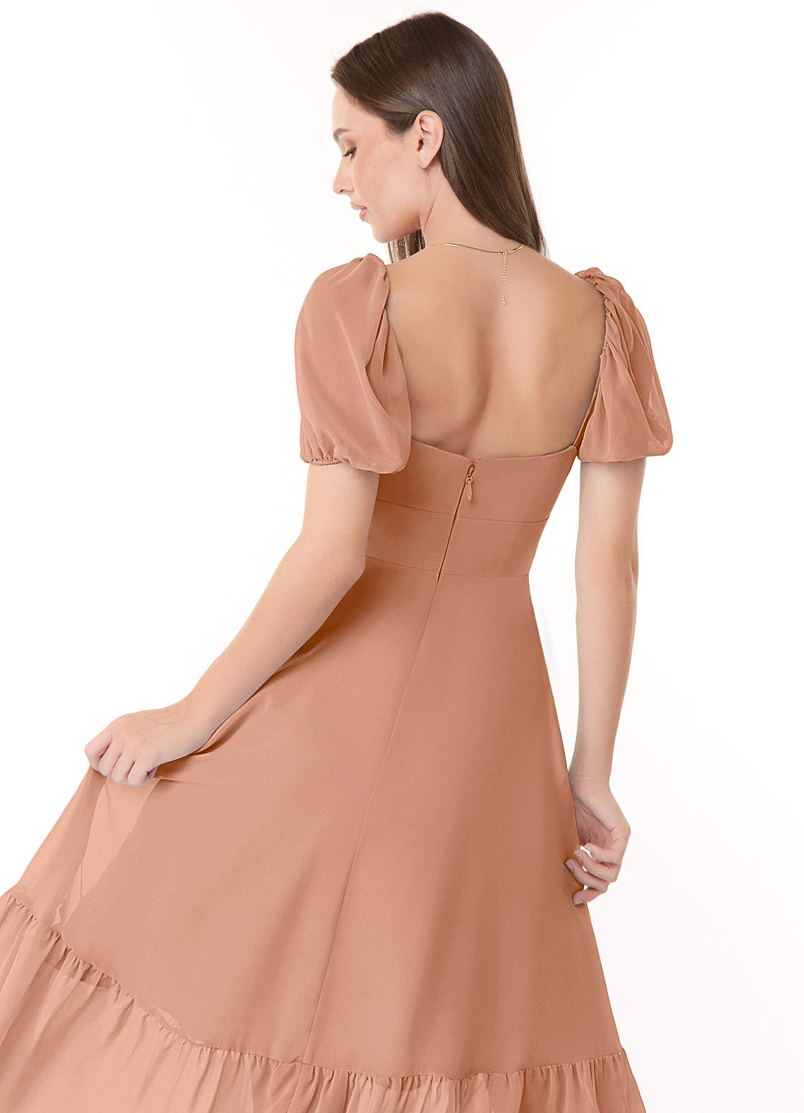 Azazie A Line Princess Sweetheart Tea Length Chiffon Bridesmaid Dresses Champagne Rose