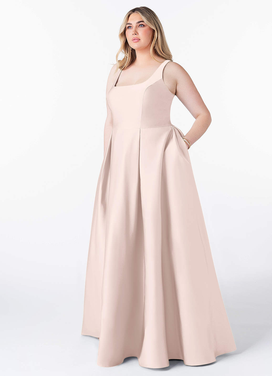 Azazie Neve Abiti da Damigella Abito Principessa in Raso Elasticizzato Con Tasche Rosa Rossore image1