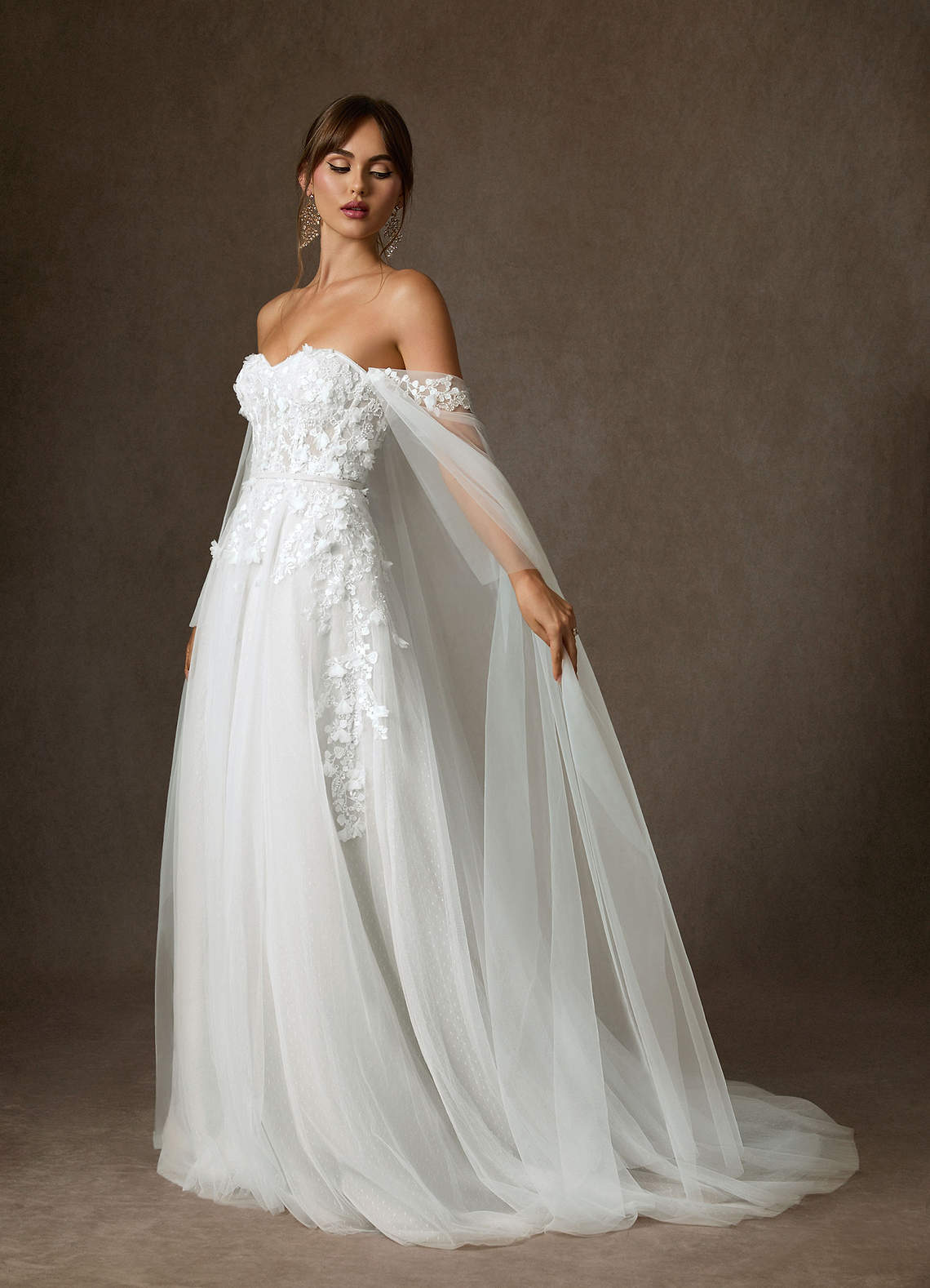 Azazie Wynery Wedding Dresses Diamond White Ball-Gown Off the Shoulder Lace Dress image3