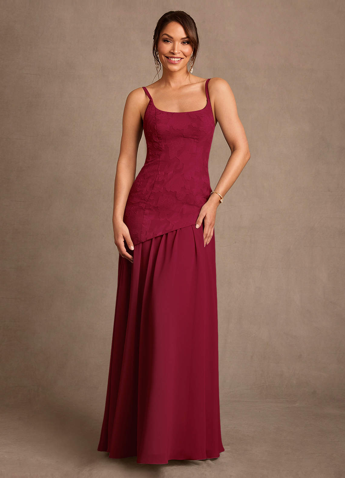 Azazie Flossie Mother of the Bride Dresses Burgundy A-Line Pleated Chiffon Dress image3