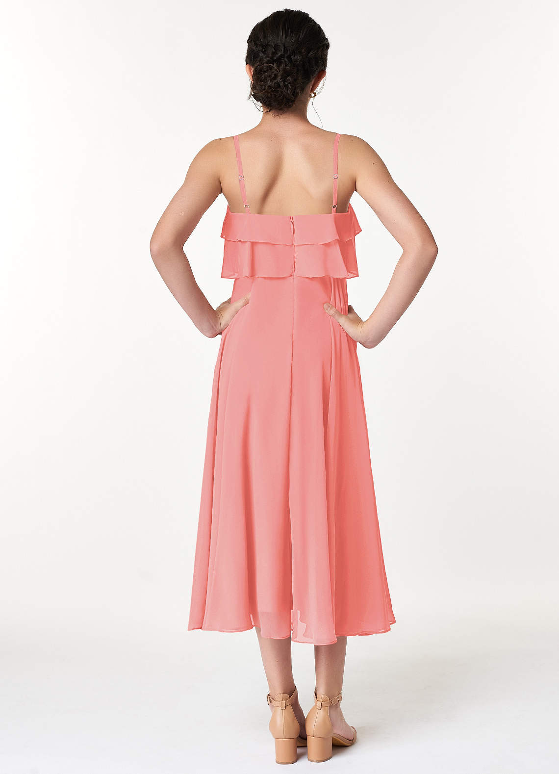 Azazie Ensley Junior Vestido Coral de Chiffon de Linha A com Plissado image1