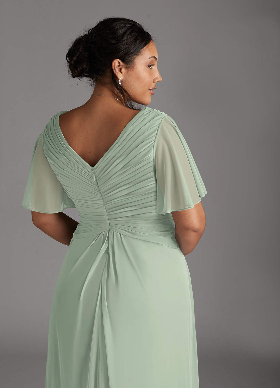 Azazie Emmeline Mother of the Bride Dresses Dusty Sage A-Line V-Neck Pleated Mesh Dress image10