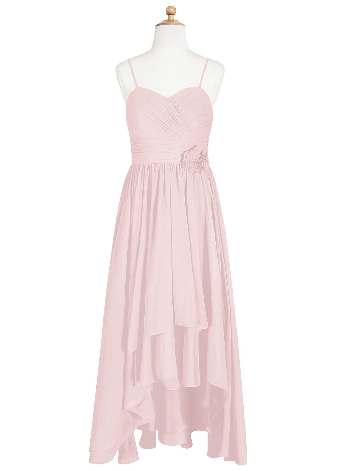 Azazie Catalina Junior Blushing Pink A-Line Ruched Chiffon Dress image5