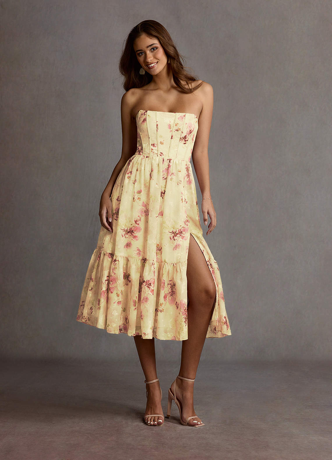 Gigi Light Yellow Midi Dress | Azazie CA